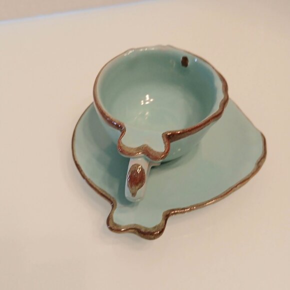 Riomaggiore Italy Fish Cup And Saucer Handcrafted Cup And Saucer Seafoam Green - Picture 5 of 8